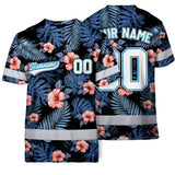 Hi Vis Team T Shirt Reflective Tapes Blue Pink Flower Custom Name And Number Safety Workwear For Baseball Team Workers, Truckers, Operators