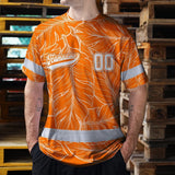 Hi Vis Team T Shirt Reflective Tapes Orange Leaf Custom Name And Number Safety Workwear For Baseball Team Workers, Truckers, Operators