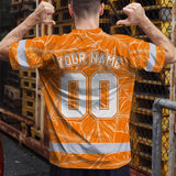 Hi Vis Team T Shirt Reflective Tapes Orange Leaf Custom Name And Number Safety Workwear For Baseball Team Workers, Truckers, Operators