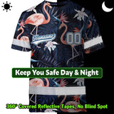 Hi Vis Team T Shirt Reflective Tapes Pink Flamingo Custom Name And Number Safety Workwear For Baseball Team Workers, Truckers, Operators