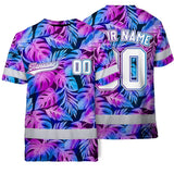 Hi Vis Team T Shirt Reflective Tapes Pink Violet Custom Name And Number Safety Workwear For Baseball Team Workers, Truckers, Operators