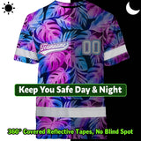 Hi Vis Team T Shirt Reflective Tapes Pink Violet Custom Name And Number Safety Workwear For Baseball Team Workers, Truckers, Operators