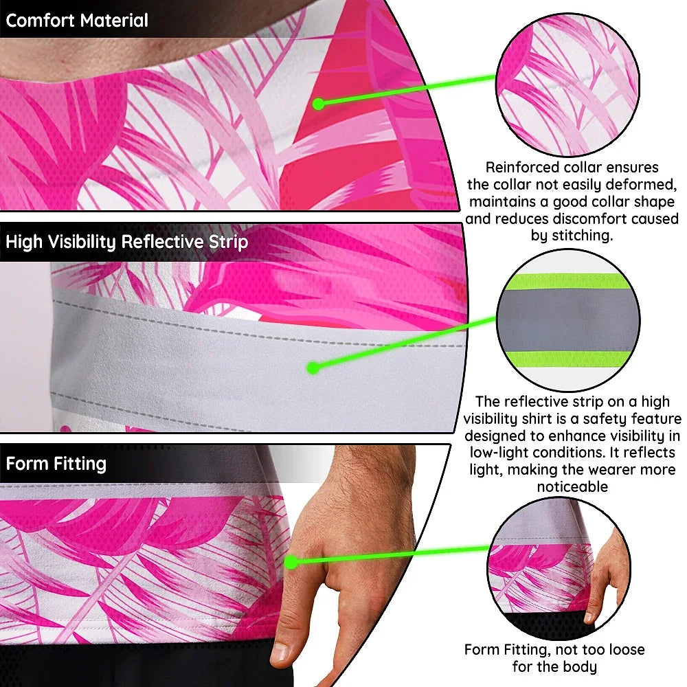 Hi Vis Team T Shirt Reflective Tapes Pink White Flower Custom Name And Number Safety Workwear For Baseball Team Workers, Truckers, Operators