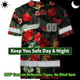 Hi Vis Team T Shirt Reflective Tapes Red Flower Custom Name And Number Safety Workwear For Baseball Team Workers, Truckers, Operators