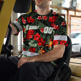 Hi Vis Team T Shirt Reflective Tapes Red Flower Custom Name And Number Safety Workwear For Baseball Team Workers, Truckers, Operators