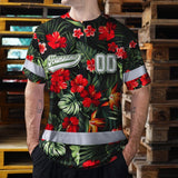 Hi Vis Team T Shirt Reflective Tapes Red Flower Custom Name And Number Safety Workwear For Baseball Team Workers, Truckers, Operators