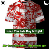 Hi Vis Team T Shirt Reflective Tapes Red White Orchid Custom Name And Number Safety Workwear For Baseball Team Workers, Truckers, Operators