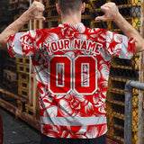 Hi Vis Team T Shirt Reflective Tapes Red White Orchid Custom Name And Number Safety Workwear For Baseball Team Workers, Truckers, Operators