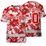 Hi Vis Team T Shirt Reflective Tapes Red White Orchid Custom Name And Number Safety Workwear For Baseball Team Workers, Truckers, Operators
