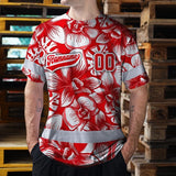 Hi Vis Team T Shirt Reflective Tapes Red White Orchid Custom Name And Number Safety Workwear For Baseball Team Workers, Truckers, Operators
