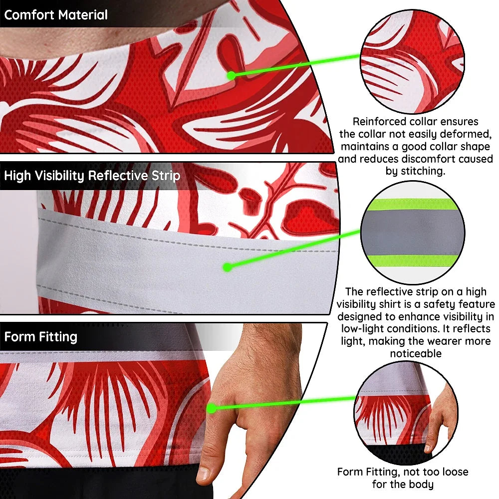 Hi Vis Team T Shirt Reflective Tapes Red White Orchid Custom Name And Number Safety Workwear For Baseball Team Workers, Truckers, Operators