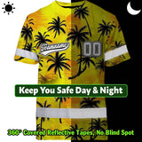 Hi Vis Team T Shirt Reflective Tapes Yellow Coconut Custom Name And Number Safety Workwear For Baseball Team Workers, Truckers, Operators