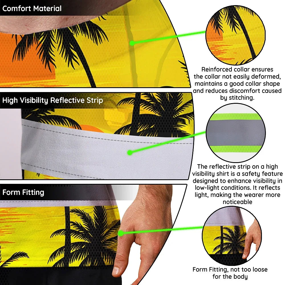 Hi Vis Team T Shirt Reflective Tapes Yellow Coconut Custom Name And Number Safety Workwear For Baseball Team Workers, Truckers, Operators