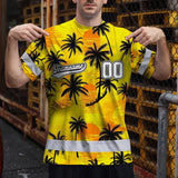 Hi Vis Team T Shirt Reflective Tapes Yellow Coconut Custom Name And Number Safety Workwear For Baseball Team Workers, Truckers, Operators