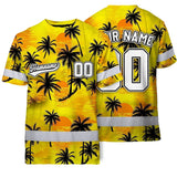Hi Vis Team T Shirt Reflective Tapes Yellow Coconut Custom Name And Number Safety Workwear For Baseball Team Workers, Truckers, Operators