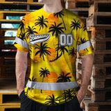 Hi Vis Team T Shirt Reflective Tapes Yellow Coconut Custom Name And Number Safety Workwear For Baseball Team Workers, Truckers, Operators