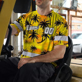 Hi Vis Team T Shirt Reflective Tapes Yellow Coconut Custom Name And Number Safety Workwear For Baseball Team Workers, Truckers, Operators