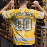Hi Vis Team T Shirt Reflective Tapes Yellow Flower Custom Name And Number Safety Workwear For Baseball Team Workers, Truckers, Operators