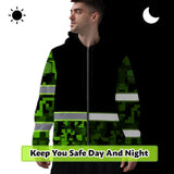 Hi Vis Zip Hoodie Reflective Green Camo Custom Name Safety Workwear