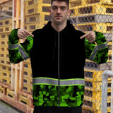 Hi Vis Zip Hoodie Reflective Green Camo Custom Name Safety Workwear