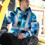 Blue Neon Flowers 4 Hi-Vis Zip Hoodie