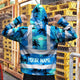 Blue Neon Flowers 4 Hi-Vis Zip Hoodie