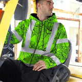 Hi Vis Zip Hoodie Reflective Tapes Blue Neon Flowers Custom Name Safety Workwear For Workers, Truckers, Operators