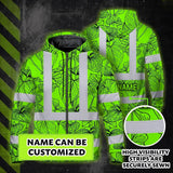 Hi Vis Zip Hoodie Reflective Tapes Blue Neon Flowers Custom Name Safety Workwear For Workers, Truckers, Operators