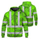 Blue Neon Flowers Hi-Vis Zip Hoodie