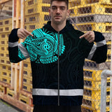 Hi Vis Zip Hoodie Reflective Tapes Blue Neon Hawaii 2 Custom Name Safety Workwear For Workers, Truckers, Operators