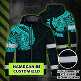 Hi Vis Zip Hoodie Reflective Tapes Blue Neon Hawaii 2 Custom Name Safety Workwear For Workers, Truckers, Operators