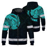Hi Vis Zip Hoodie Reflective Tapes Blue Neon Hawaii 2 Custom Name Safety Workwear For Workers, Truckers, Operators