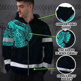 Hi Vis Zip Hoodie Reflective Tapes Blue Neon Hawaii 2 Custom Name Safety Workwear For Workers, Truckers, Operators