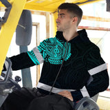 Hi Vis Zip Hoodie Reflective Tapes Blue Neon Hawaii 2 Custom Name Safety Workwear For Workers, Truckers, Operators