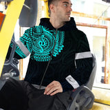 Hi Vis Zip Hoodie Reflective Tapes Blue Neon Hawaii 2 Custom Name Safety Workwear For Workers, Truckers, Operators