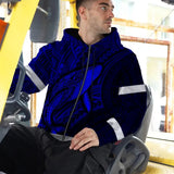 Hi Vis Zip Hoodie Reflective Tapes Blue Neon Hawaii Whale Custom Name Safety Workwear For Workers, Truckers, Operators