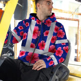 Hi Vis Zip Hoodie Reflective Tapes Blue Neon Pink Flowers Custom Name Safety Workwear For Workers, Truckers, Operators