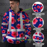 Hi Vis Zip Hoodie Reflective Tapes Blue Neon Pink Flowers Custom Name Safety Workwear For Workers, Truckers, Operators
