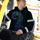 Hi Vis Zip Hoodie Reflective Tapes Gradient Blue Neon Hawaii Custom Name Safety Workwear For Workers, Truckers, Operators