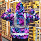 Hi Vis Zip Hoodie Reflective Tapes Gradient Blue Violet Custom Name Safety Workwear For Workers, Truckers, Operators
