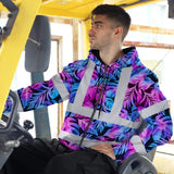Hi Vis Zip Hoodie Reflective Tapes Gradient Blue Violet Custom Name Safety Workwear For Workers, Truckers, Operators