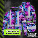 Hi Vis Zip Hoodie Reflective Tapes Gradient Blue Violet Custom Name Safety Workwear For Workers, Truckers, Operators
