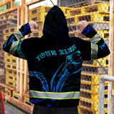 Hi Vis Zip Hoodie Reflective Tapes Gradient Turtle Hawaiian Polynesian Tribal Custom Name