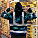 Hi Vis Zip Hoodie Reflective Tapes Gradient Turtle Hawaiian Polynesian Tribal Custom Name Safety Workwear For Workers, Truckers, Operators