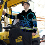 Hi Vis Zip Hoodie Reflective Tapes Gradient Turtle Hawaiian Polynesian Tribal Custom Name