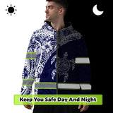 Hi Vis Zip Hoodie Reflective Tapes Gradient Turtle Hawaiian Polynesian Tribal Custom Name