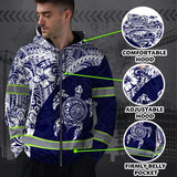 Hi Vis Zip Hoodie Reflective Tapes Gradient Turtle Hawaiian Polynesian Tribal Custom Name
