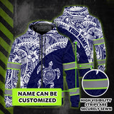 Hi Vis Zip Hoodie Reflective Tapes Gradient Turtle Hawaiian Polynesian Tribal Custom Name