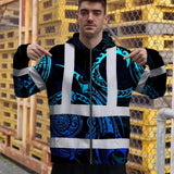 Hi Vis Zip Hoodie Reflective Tapes Gradient Turtle Hawaiian Polynesian Tribal Custom Name Safety Workwear For Workers, Truckers, Operators