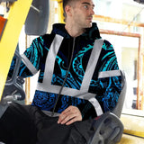 Hi Vis Zip Hoodie Reflective Tapes Gradient Turtle Hawaiian Polynesian Tribal Custom Name Safety Workwear For Workers, Truckers, Operators